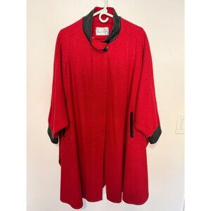 Vintage Dani Colby Swing Cape Red with faux Black Leather Trim One Size
